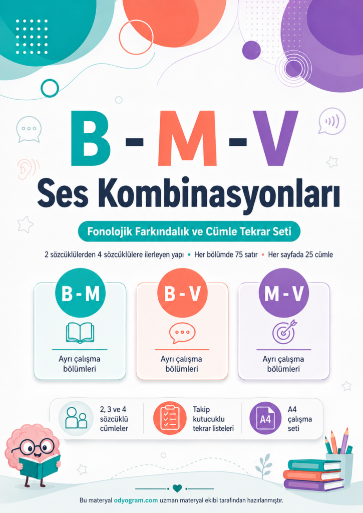 B - M - V Ses Kombinasyonları Fonolojik Farkındalık ve Cümle Tekrar Seti