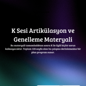 K Sesi Artikülasyon ve Genelleme Toplam 128 Sayfa