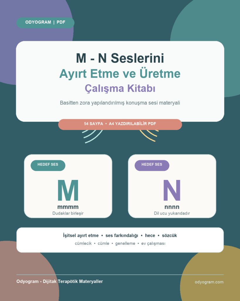 M-N Seslerini Ayırt Etme ve Üretme Çalışma Kitabı | 54 Sayfa A4 PDF